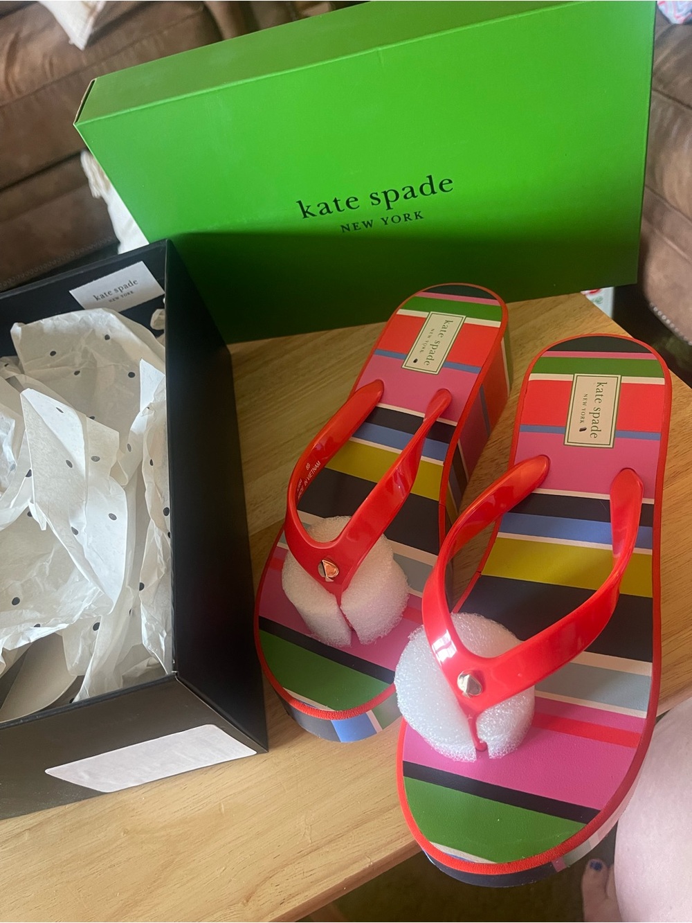 New Kate Spade New York Women’s Striped Logo Platform Thong Slip-On Sandals 8B - Picture 2 of 7